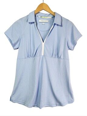 Pebble Beach Dry-Luxe Performance Golf Top Women’s Medium Blue White Stripe Polo